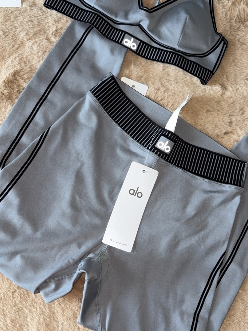 & Other Stories Grey Active Bralette and Shorts Set with Black Trim